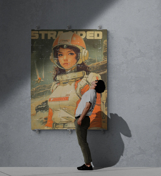 Moebius Astronaut 80s style on Papier Froissé (Wrinkled paper)