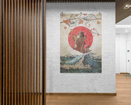 Jumping Koi Fish on Papier froissé (Wrinkled paper)