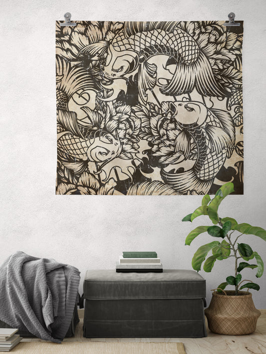 Koi fish Tattoo on Papier froissé (Wrinkled paper)