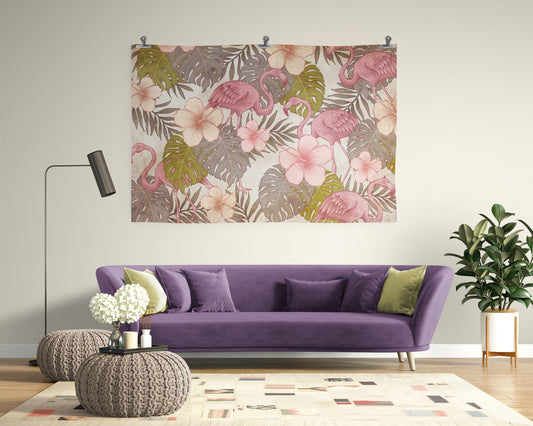 Hibiscus & Pink Flamingo on Papier froissé (Wrinkled paper)