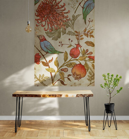 Japanese Birds & flowers on Papier froissé (Wrinkled paper),