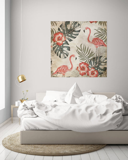 Tropical Flamingos on Papier froissé (Wrinkled paper)