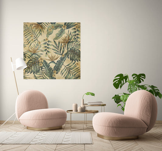 Tropical Golden Leaves on Papier froissé (Wrinkled paper)