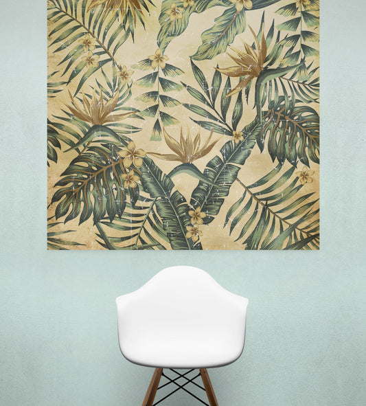 Tropical Golden Leaves on Papier froissé (Wrinkled paper)