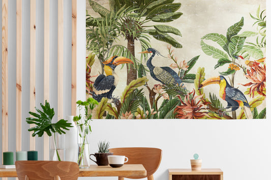 Tropical birds and palm tree on Papier froissé (Wrinkled paper)