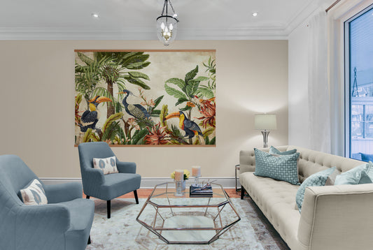 Tropical birds and palm tree on Papier froissé (Wrinkled paper)