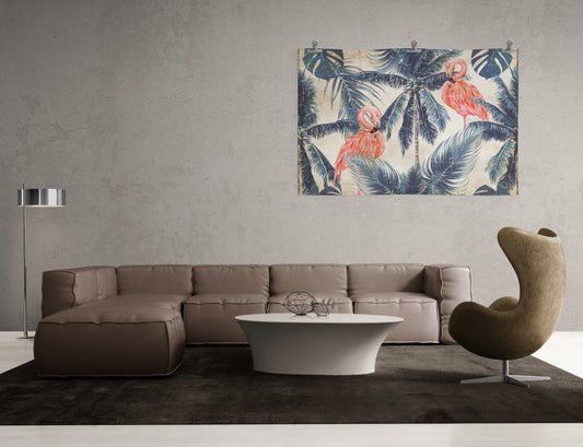 Two pink flamingos on Papier froissé (Wrinkled paper)