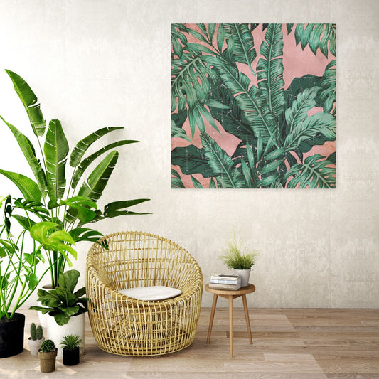 Vintage Tropical Leaves & Pink on Papier froissé (Wrinkled paper)