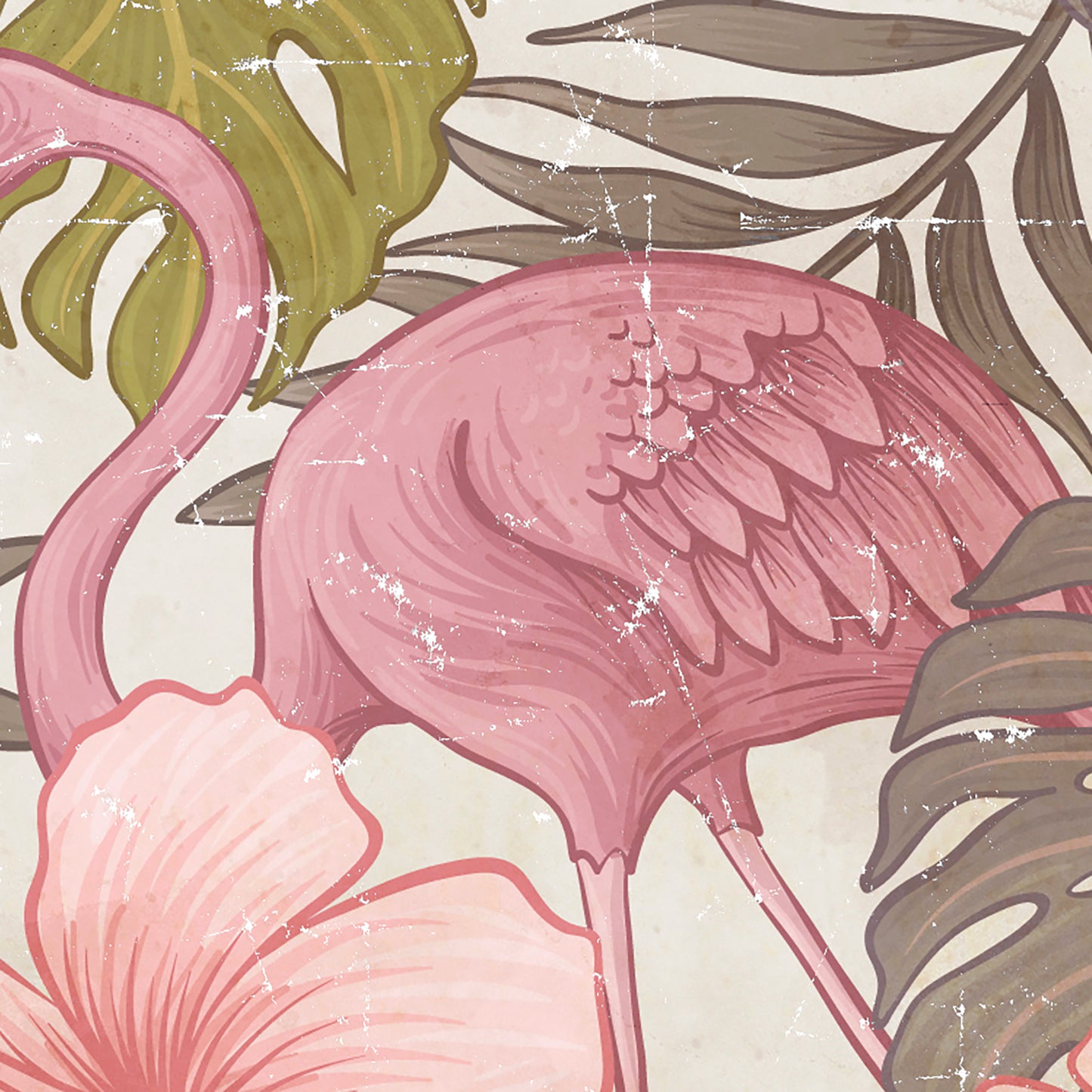 Hibiscus & Pink Flamingo on Papier froissé (Wrinkled paper)