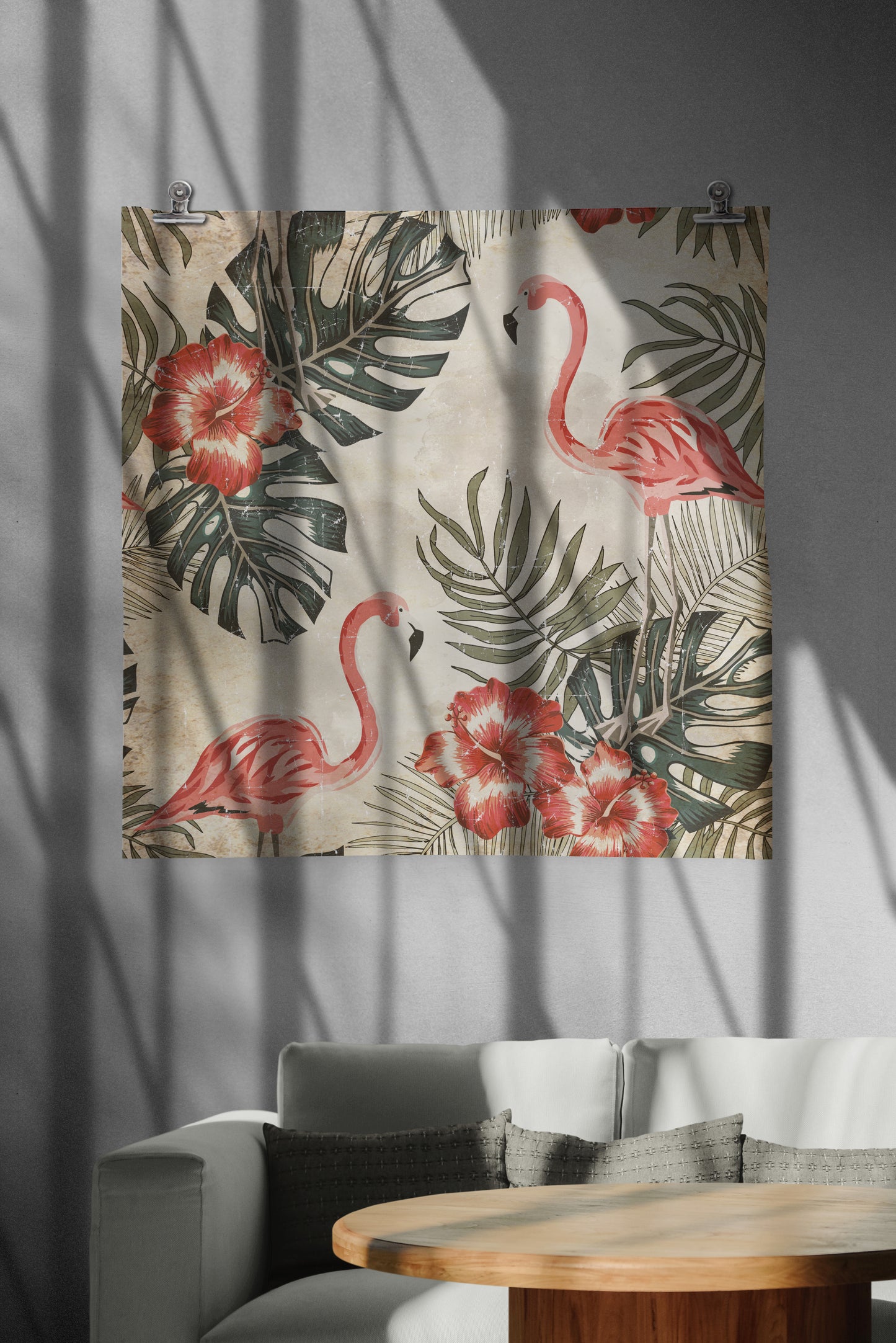 Tropical Flamingos on Papier froissé (Wrinkled paper)