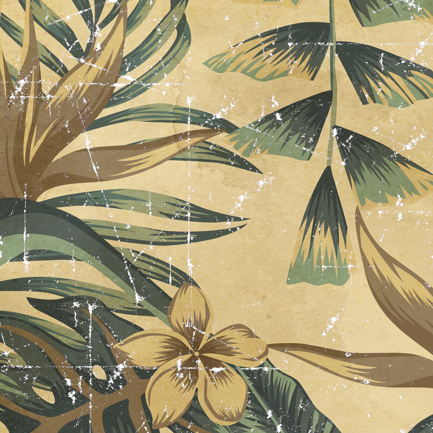 Tropical Golden Leaves on Papier froissé (Wrinkled paper)